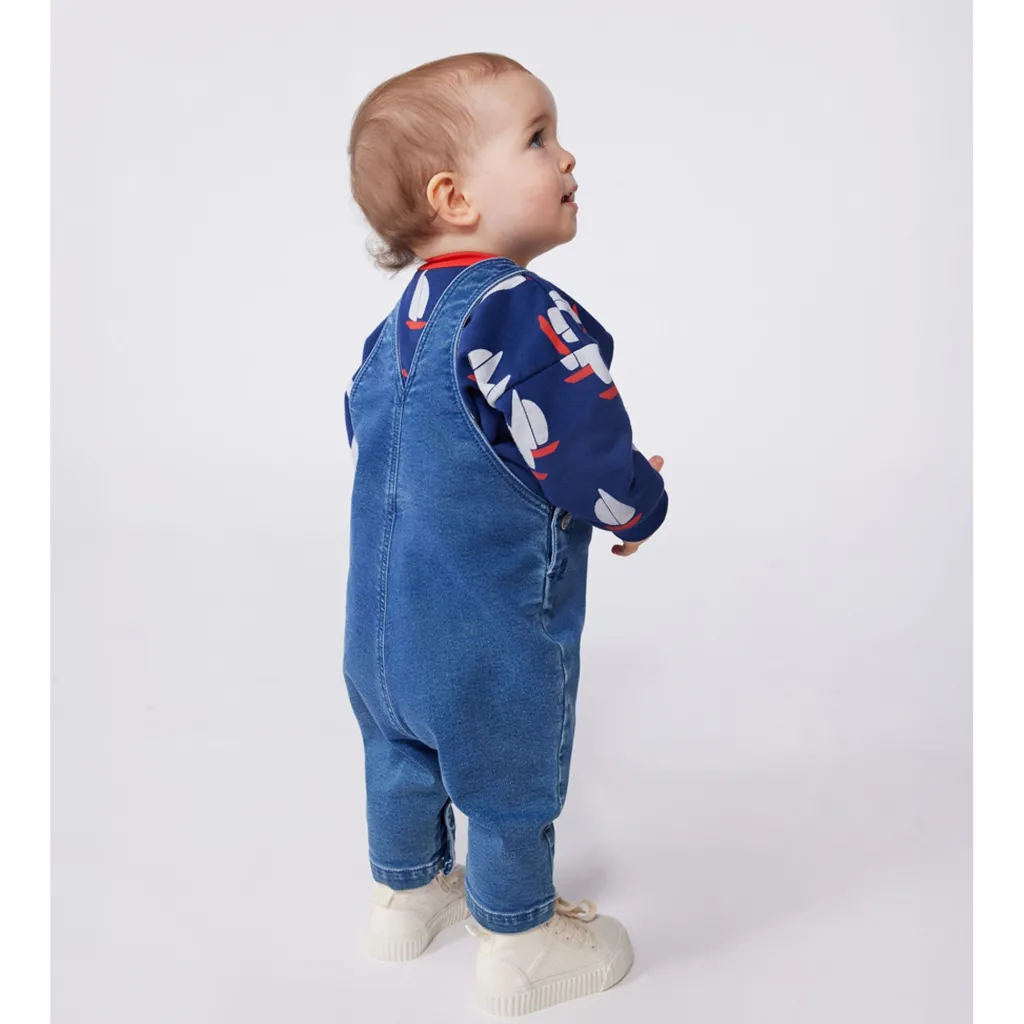 Hängselbyxor I Denim Bleu Delave>Petit Bateau Best