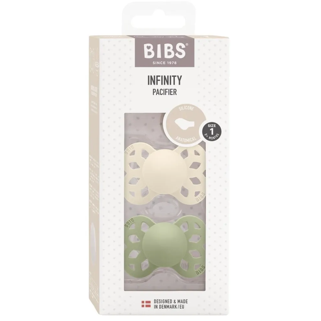 Infinity 2-pack Anatomiska Silikonnappar Ivory Sage>BIBS