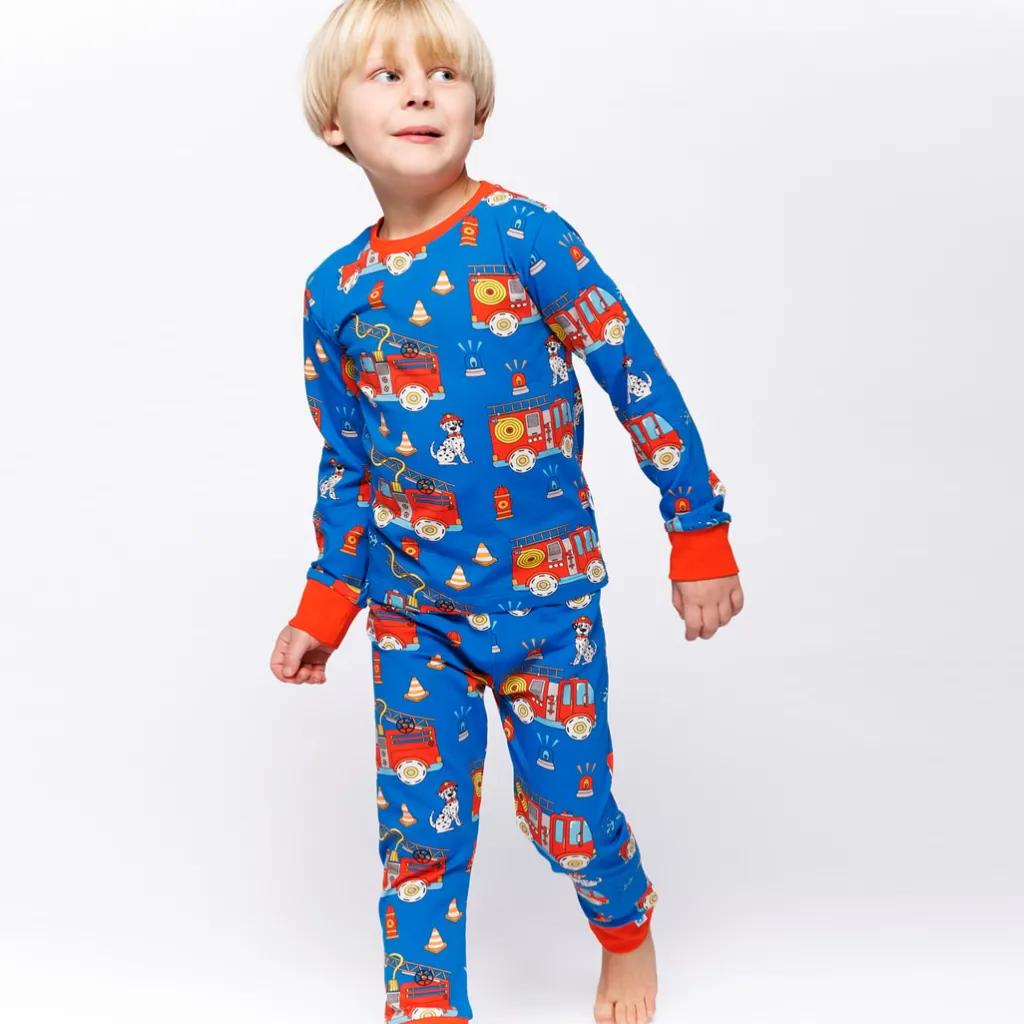 Jubilee With Fire Truck Nattkläder Set Brilliant Blue>Småfolk Clearance