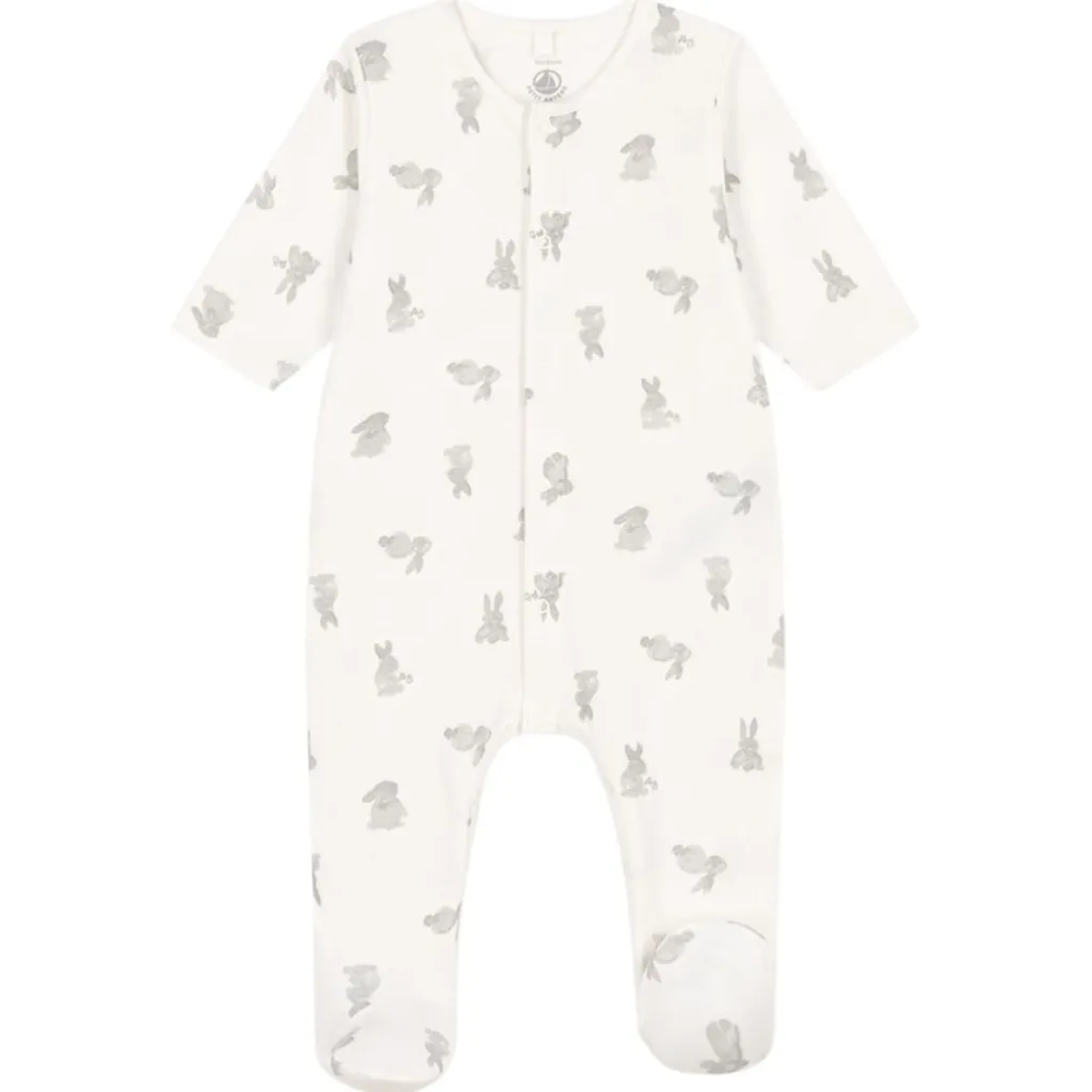 Kanin Mönstrad Rörstickad Onesie Marshmallow Grey>Petit Bateau Best