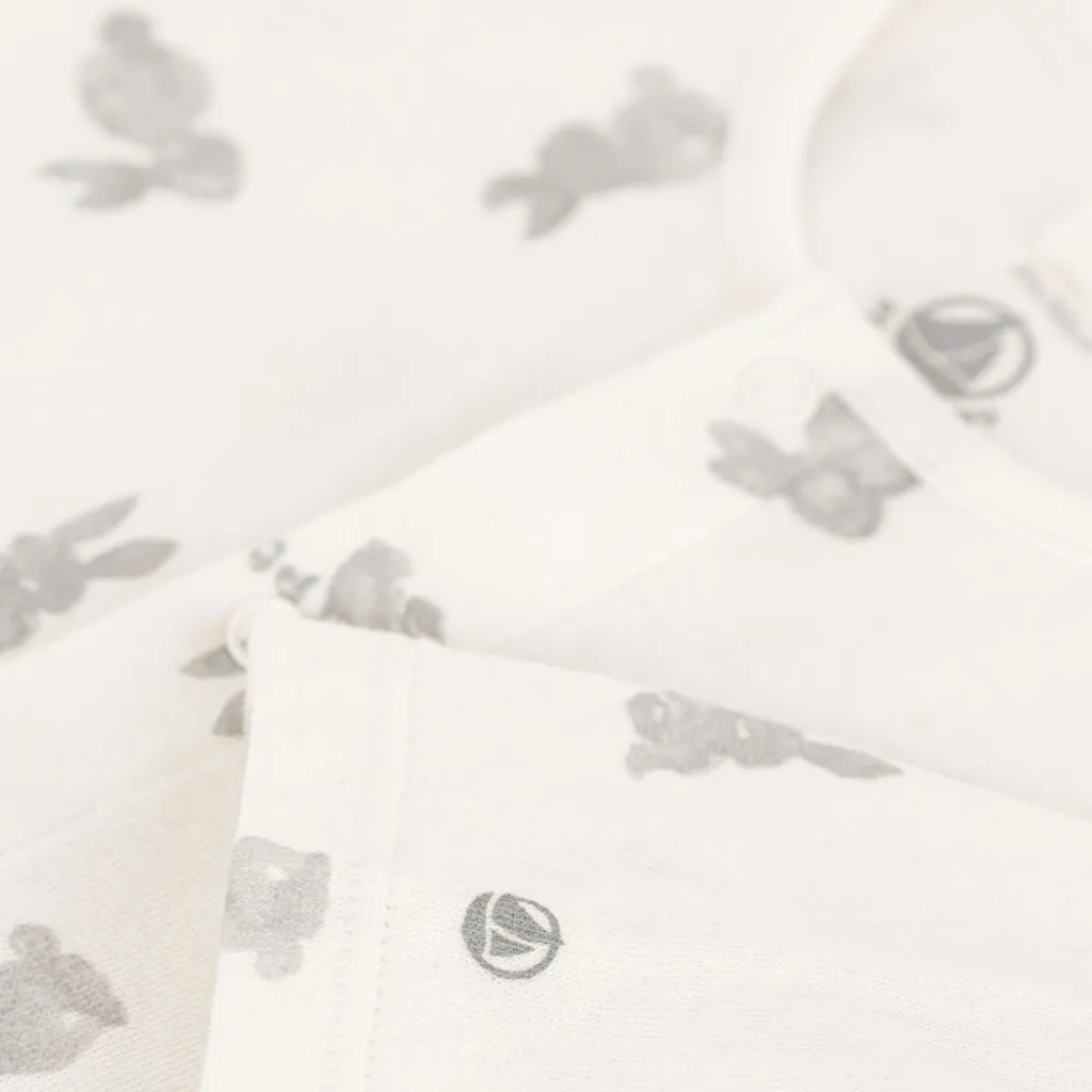 Kanin Mönstrad Rörstickad Onesie Marshmallow Grey>Petit Bateau Best