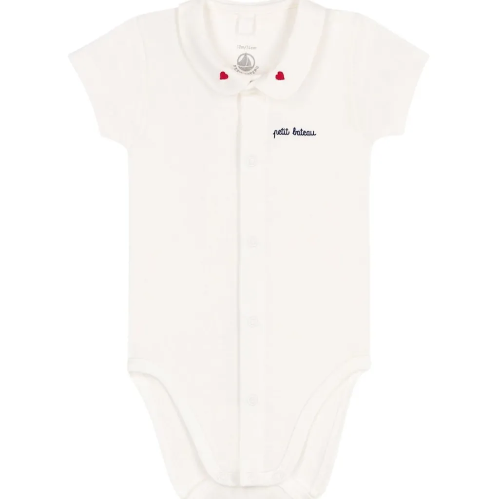 Kortärmad Baby Body Med Krage Marshmallow>Petit Bateau Clearance