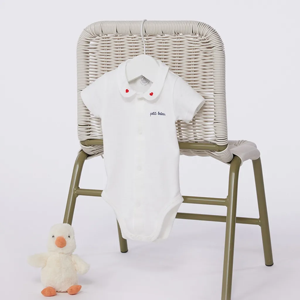 Kortärmad Baby Body Med Krage Marshmallow>Petit Bateau Clearance