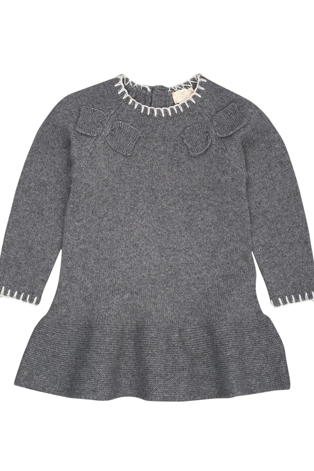 Lambsoolsklänning Med Rosett Dark Grey Cream>Copenhagen Colors