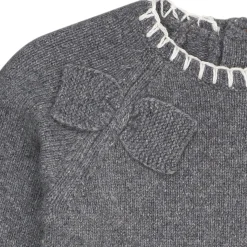 Lambsoolsklänning Med Rosett Dark Grey Cream><noscript><img width=