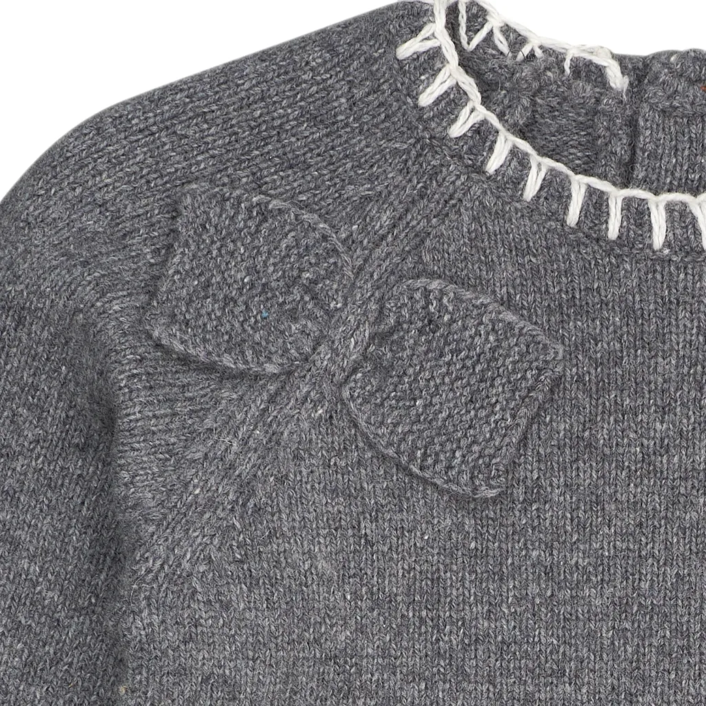 Lambsoolsklänning Med Rosett Dark Grey Cream>Copenhagen Colors