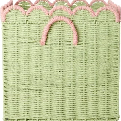 Large Paper Rope Hopfällbar Korg Med Kammusslankant Green With Soft Pink>RICE