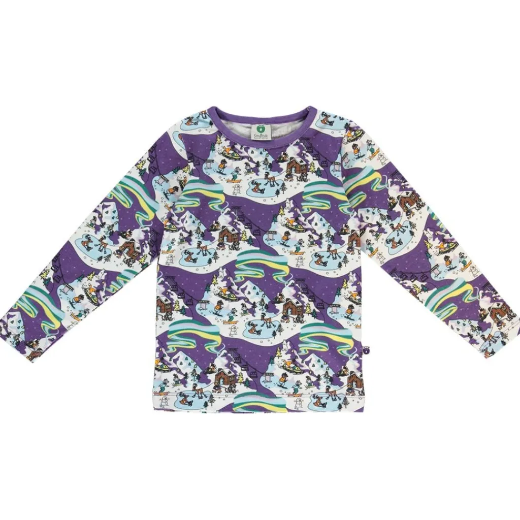 Långärmad T-shirt i Loganberry med vinterlandskap>Småfolk New