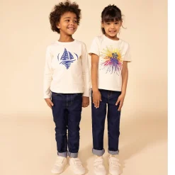 Långärmad T-shirt Med Tryck Gräddvit>Petit Bateau Sale