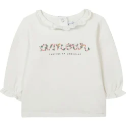 Långärmad T-shirt Med Volangkrage Gräddvit>Tartine et Chocolat Sale