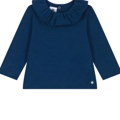 Långärmad T-shirt Med Volangkrage Marinblå>Petit Bateau Best