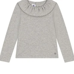 Långärmad T-shirt Med Volangkrage Grå Melange>Petit Bateau Clearance