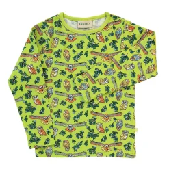Long-sleeved top with owls Pear Green>Småfolk Outlet