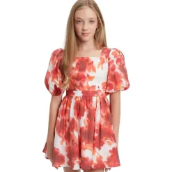 Marla Abstract Mini Blommig Klänning Poppy Red>Bardot Junior New