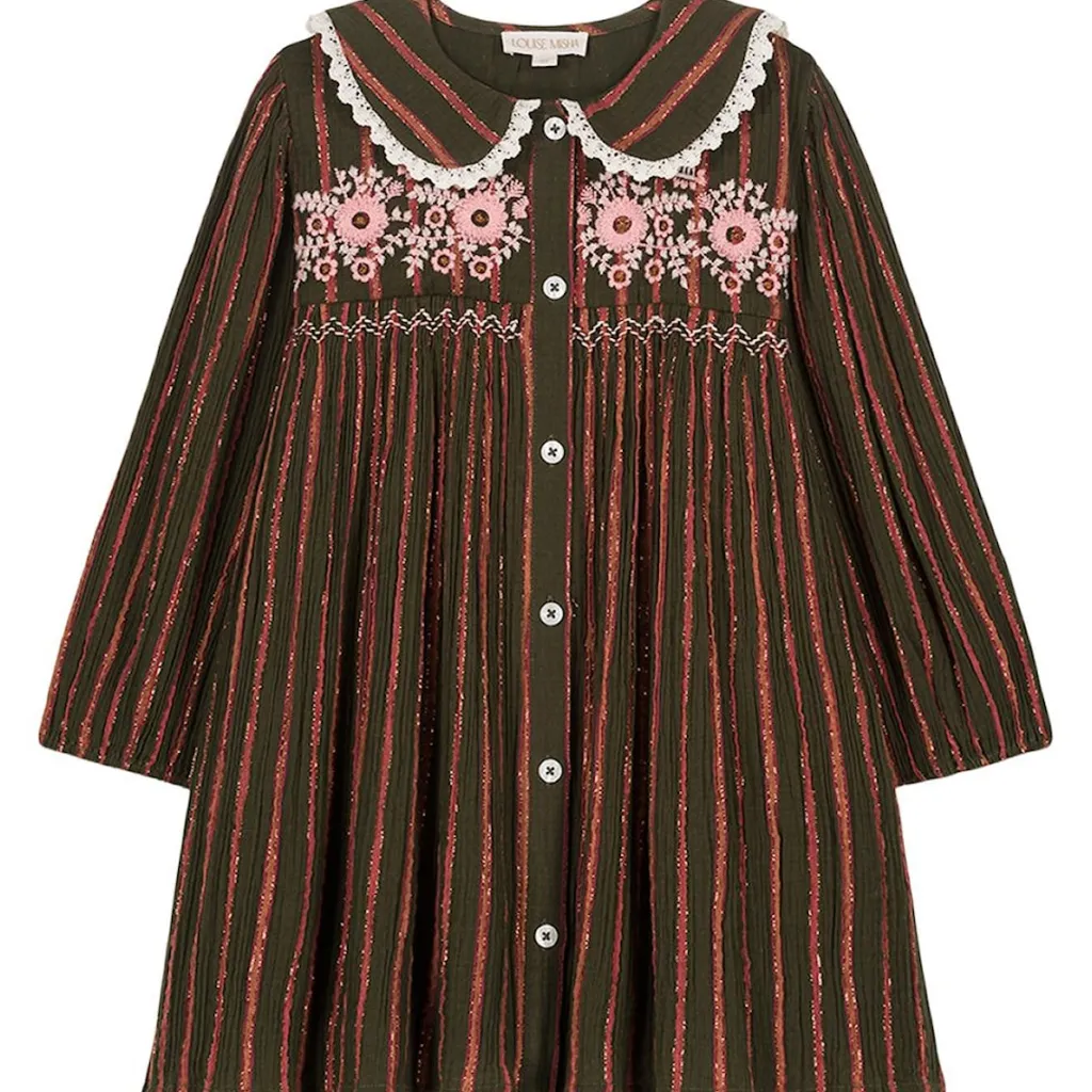 Marlotta Randig Baby-klänning Khaki Copper>Louise Misha Sale