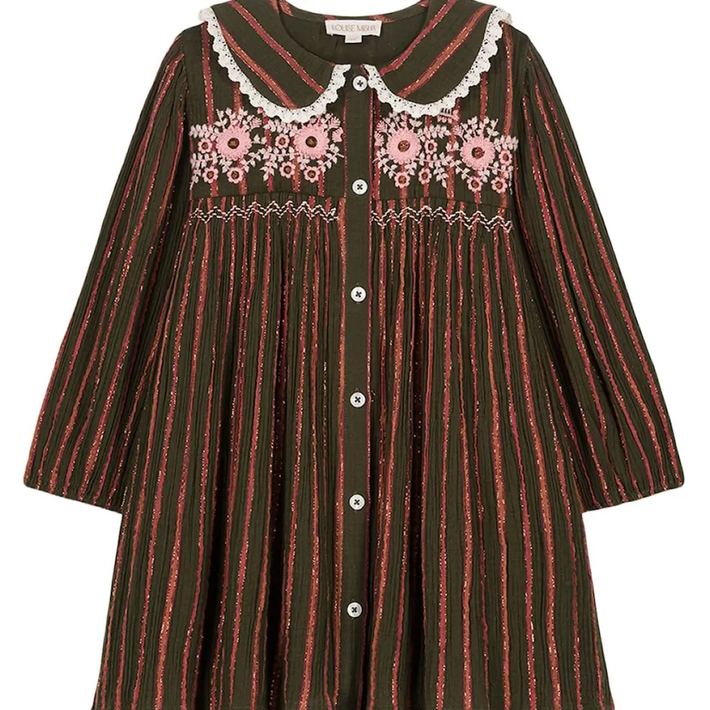 Marlotta Randig Klänning Khaki Copper>Louise Misha Clearance