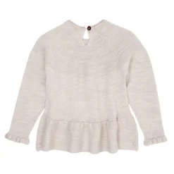 Merino Knit Blouse with Frill Pale Cream Melange><noscript><img width=