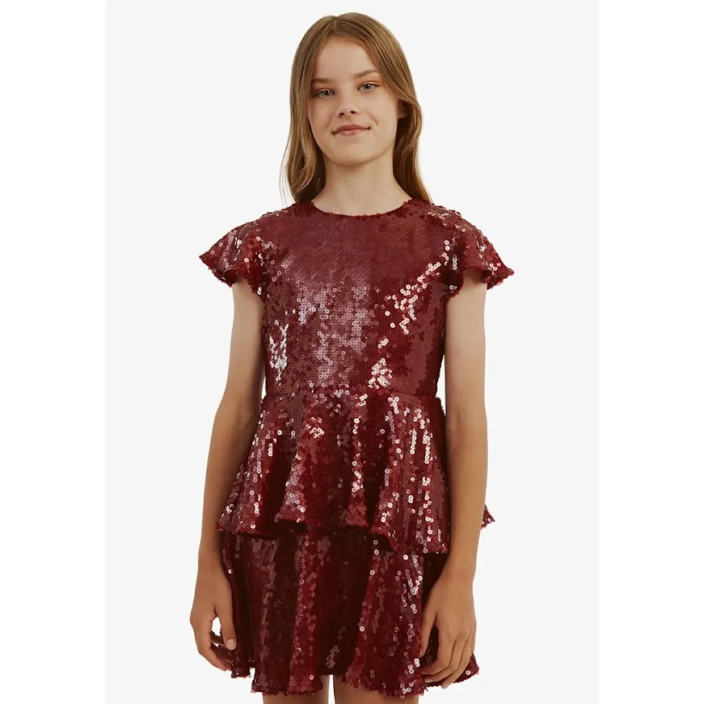 Mindie Sequin Klänning Burgundy>Bardot Junior Outlet