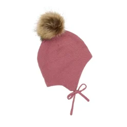 Mössa i Dusty Rose med avtagbar fuskpäls och knytband>Minymo Sale