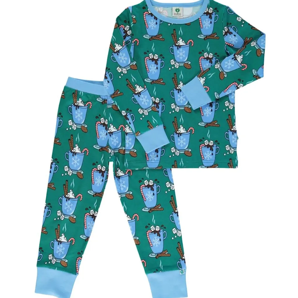 Nightwear set with hot chocolate Petroleum Green Varm Choklad Pyjama Petroleum Green>Småfolk Outlet