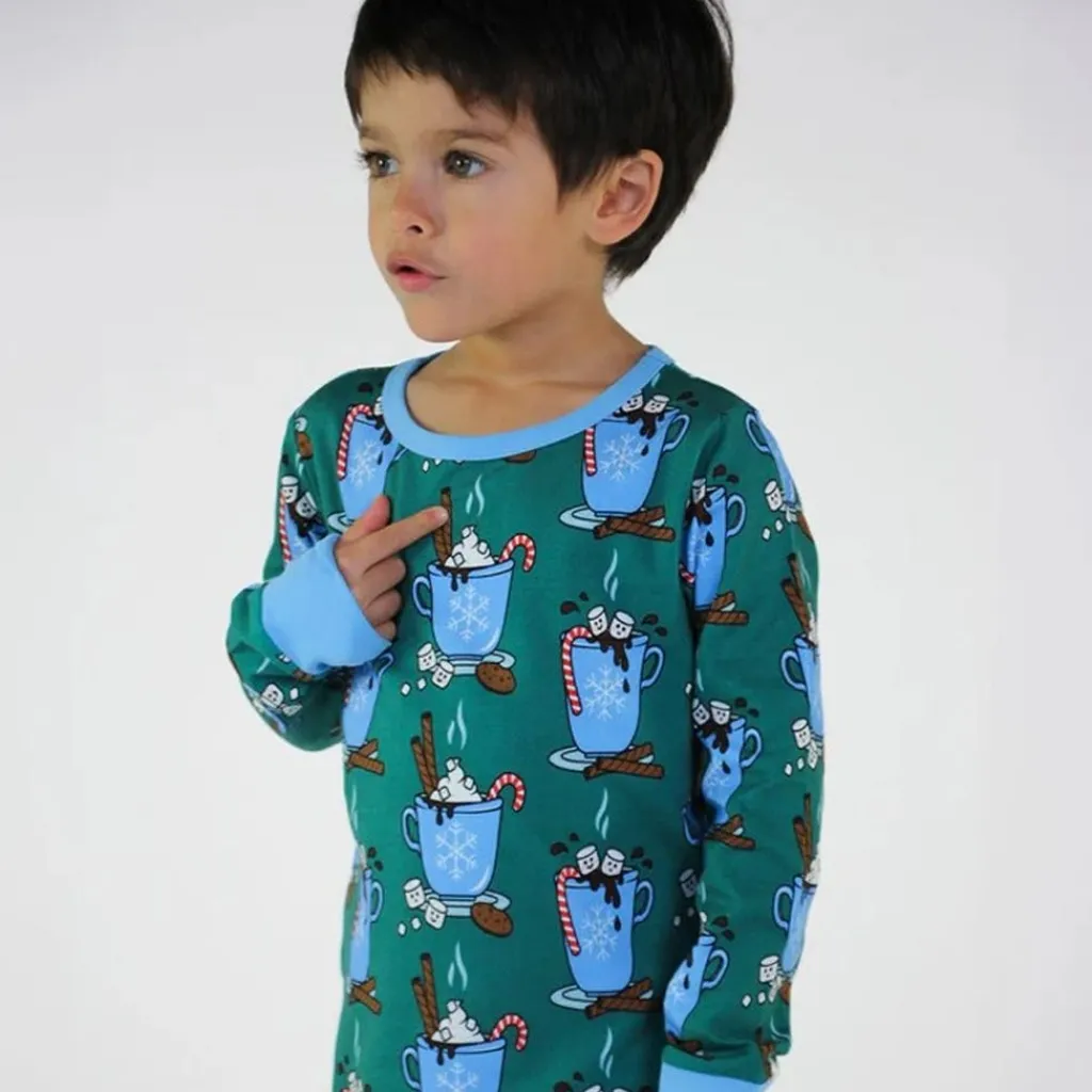 Nightwear set with hot chocolate Petroleum Green Varm Choklad Pyjama Petroleum Green>Småfolk Outlet