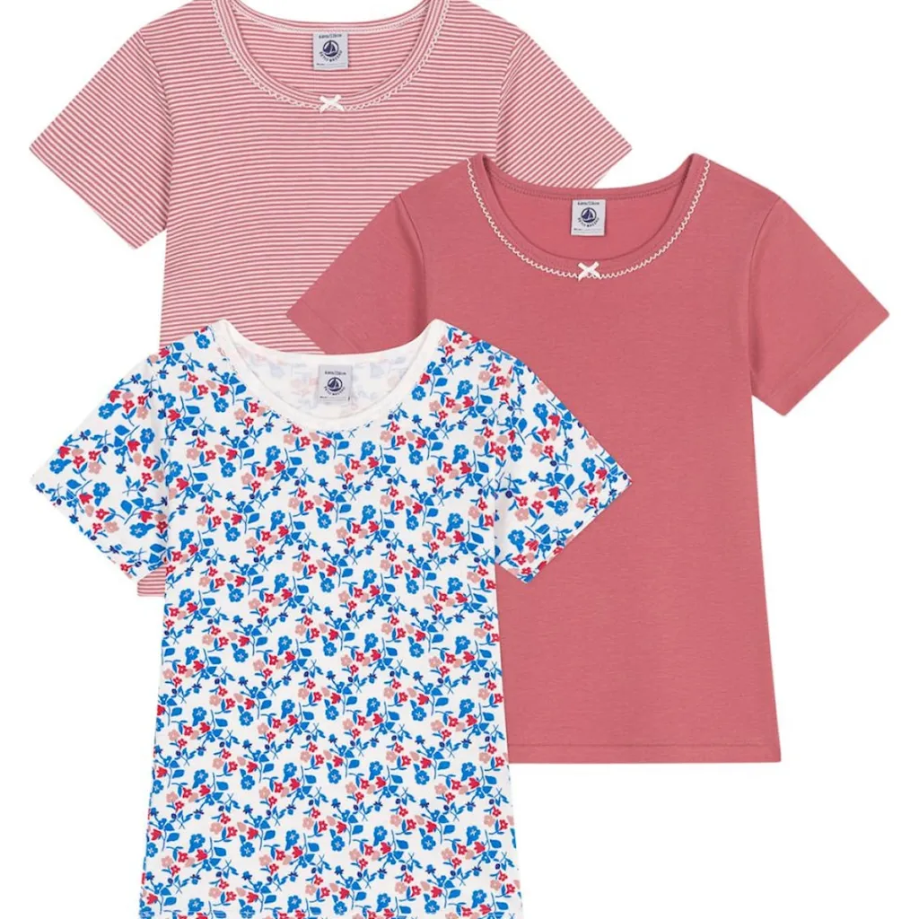 3-pack Bomulls-T-shirts Rosewood Marshmallow>Petit Bateau Hot