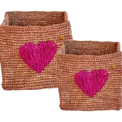 2-pack Broderade Korgar Natur>RICE Outlet