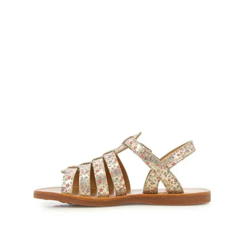 Plagette Strap Blommiga Sandaler Guld>Pom Dapi