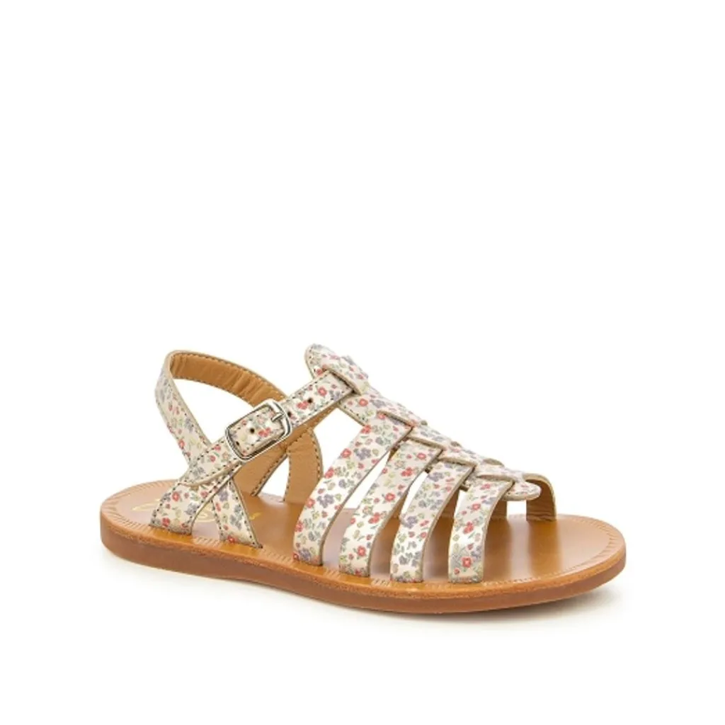 Plagette Strap Blommiga Sandaler Guld>Pom Dapi