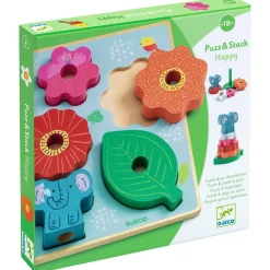 Puzz & Stack Happy 2-i-1 Avlastningspussel Och Stapelbar Leksak>Djeco Sale