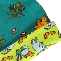 Reversible beanie with badger, fox and Fall leaves Pear Green><noscript><img width=