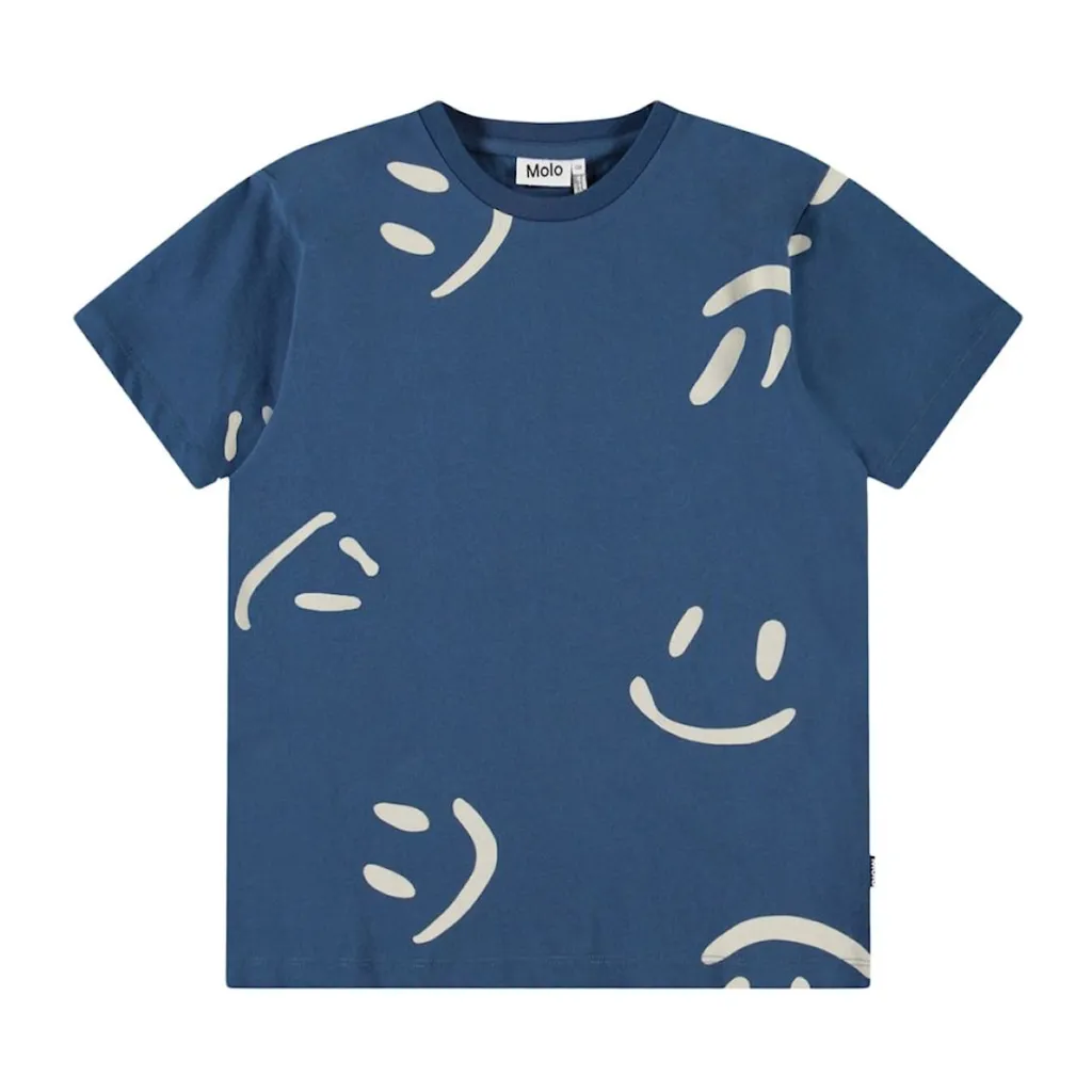 Riley Short Sleeve T-Shirt Big Smiles Blue>Molo Hot