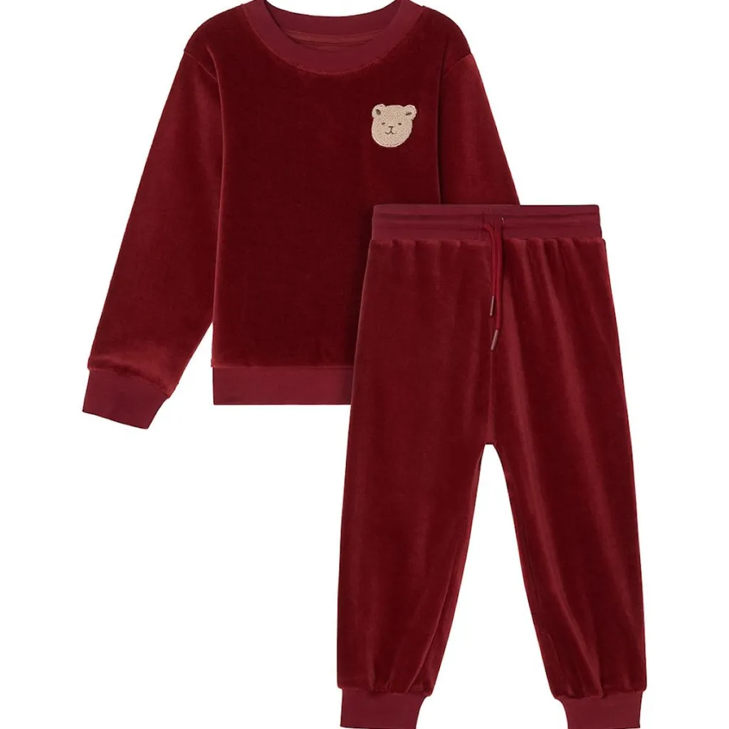 Robin Velour Set med Bear Patch i Merry Red>Buddy & Hope Outlet