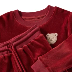 Robin Velour Set med Bear Patch i Merry Red><noscript><img width=