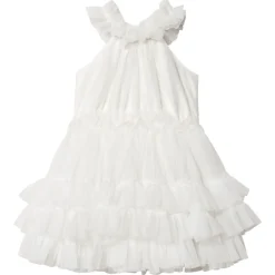 Ruffled Chiffon Dance Dress Klänning Off-white>DOLLY by Le Petit Tom