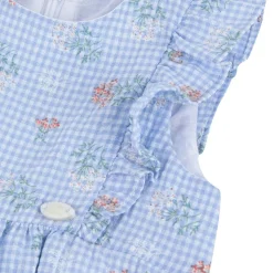Rutig Blommig Romper Blå><noscript><img width=