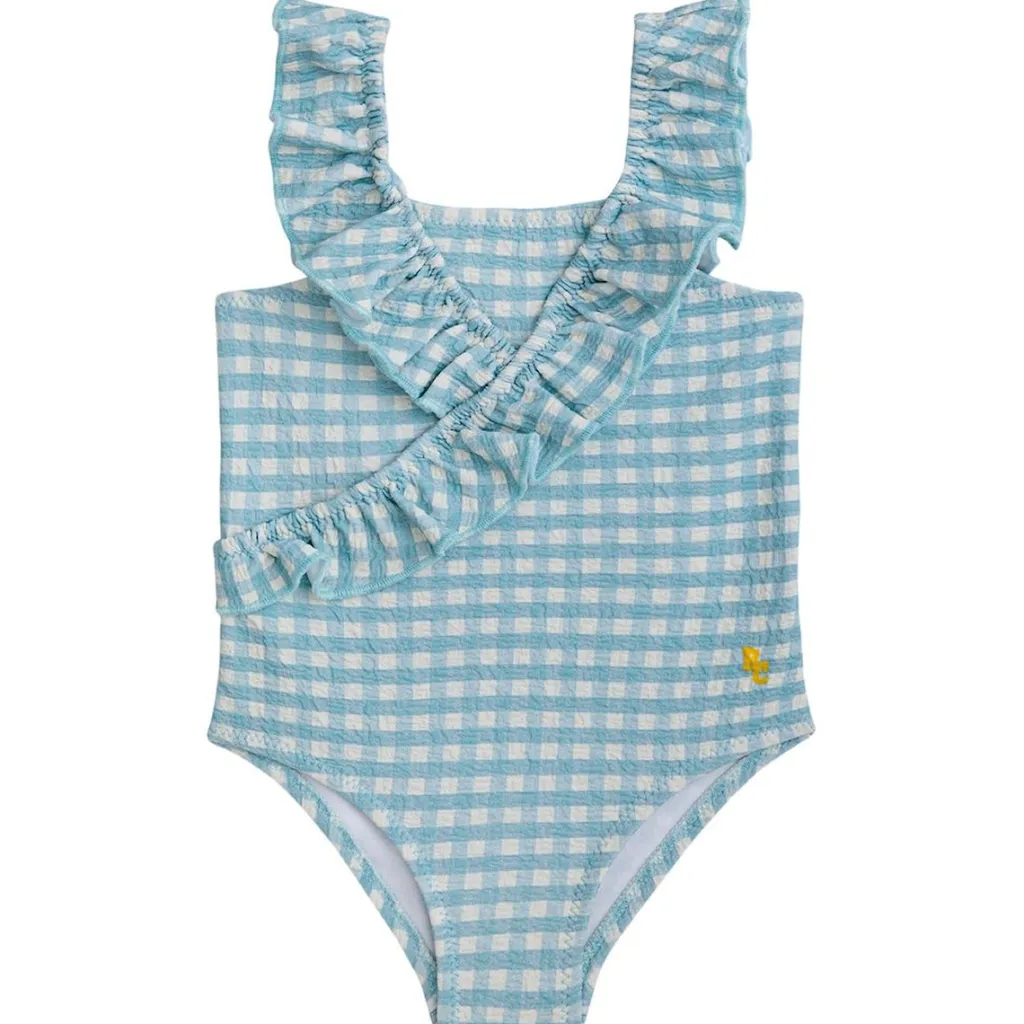 Rutig Volangprydd Baby Baddräkt Blå>Bobo Choses Sale