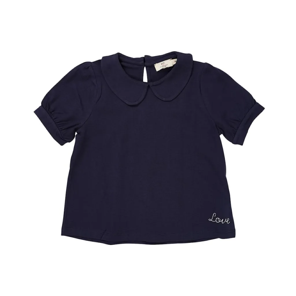 Solid Kortärmad Blus Med Krage Navy>Copenhagen Colors
