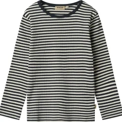 Stig Långärmad T-shirt Navy Rib Stripe>Wheat Hot