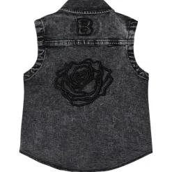 Stone Wash Cut Off Denim Täckväst Grå><noscript><img width=