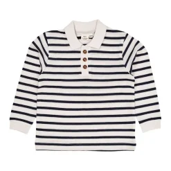 Striped Pique Polo W LS Navy/Cream Stripe>Copenhagen Colors New