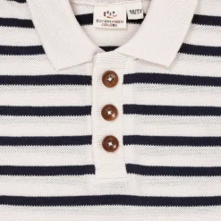 Striped Pique Polo W LS Navy/Cream Stripe>Copenhagen Colors New