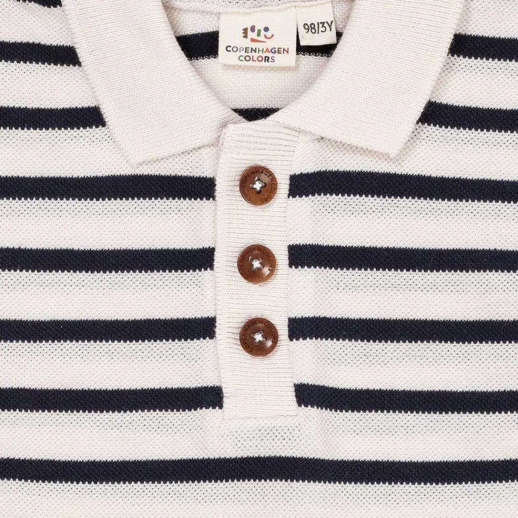 Striped Pique Polo W LS Navy/Cream Stripe>Copenhagen Colors New
