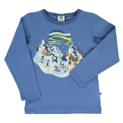 T-shirt i Federal Blue med vinterlandskapsdesign>Småfolk Clearance