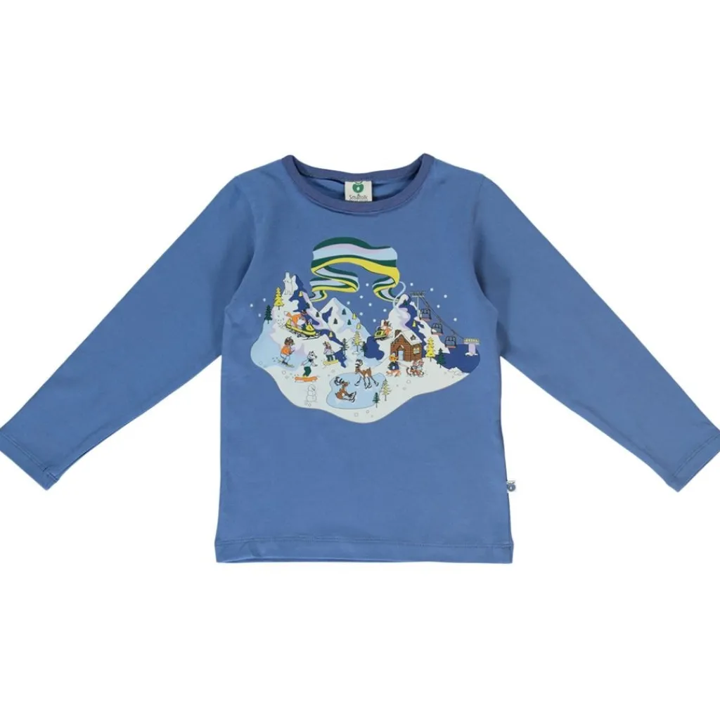T-shirt i Federal Blue med vinterlandskapsdesign>Småfolk Clearance