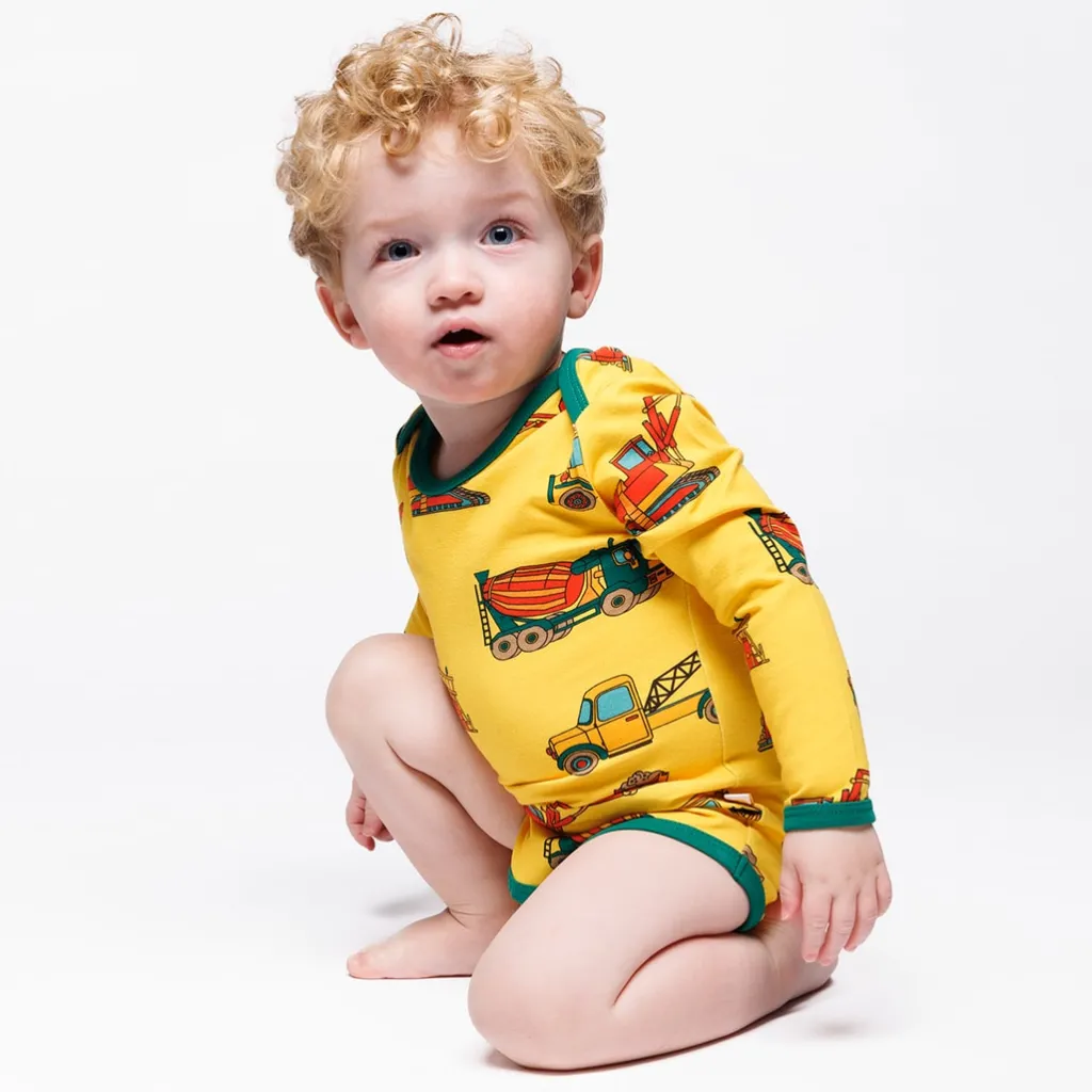 Ulm Långärmad Baby Body Med Fordon Gul Sunstruck>Småfolk