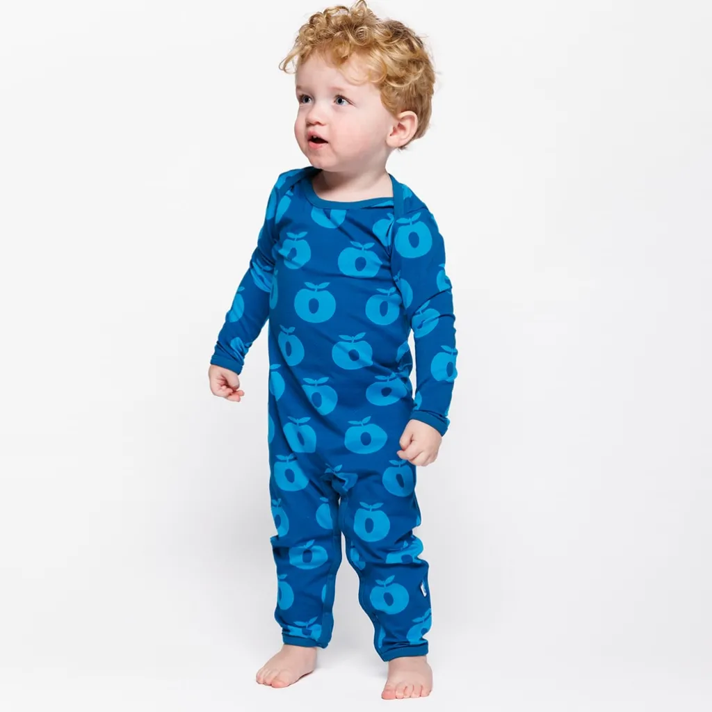 Ulm Långärmad Babydräkt Med Äpplen Blå Vivid Blue>Småfolk