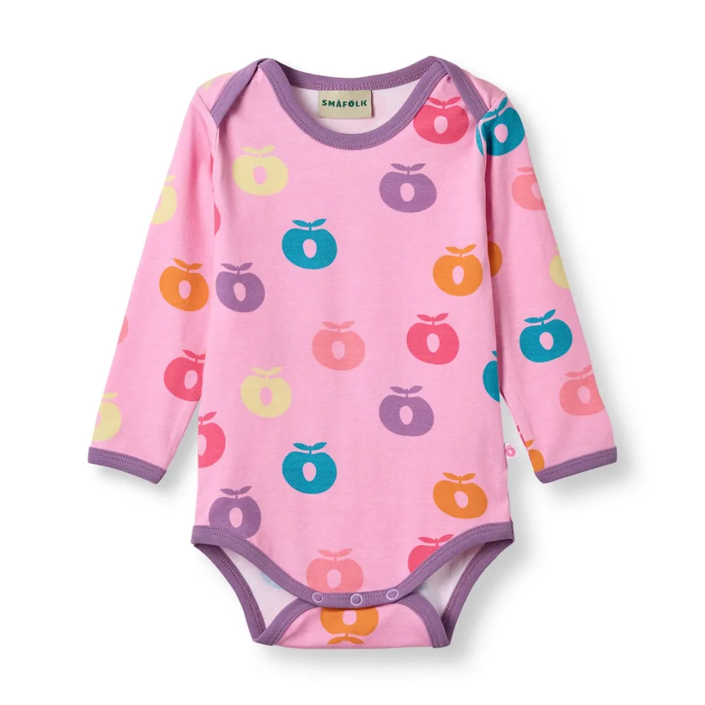 Ulm Long-Sleeved Baby Body with Apples Pink lilac>Småfolk Clearance