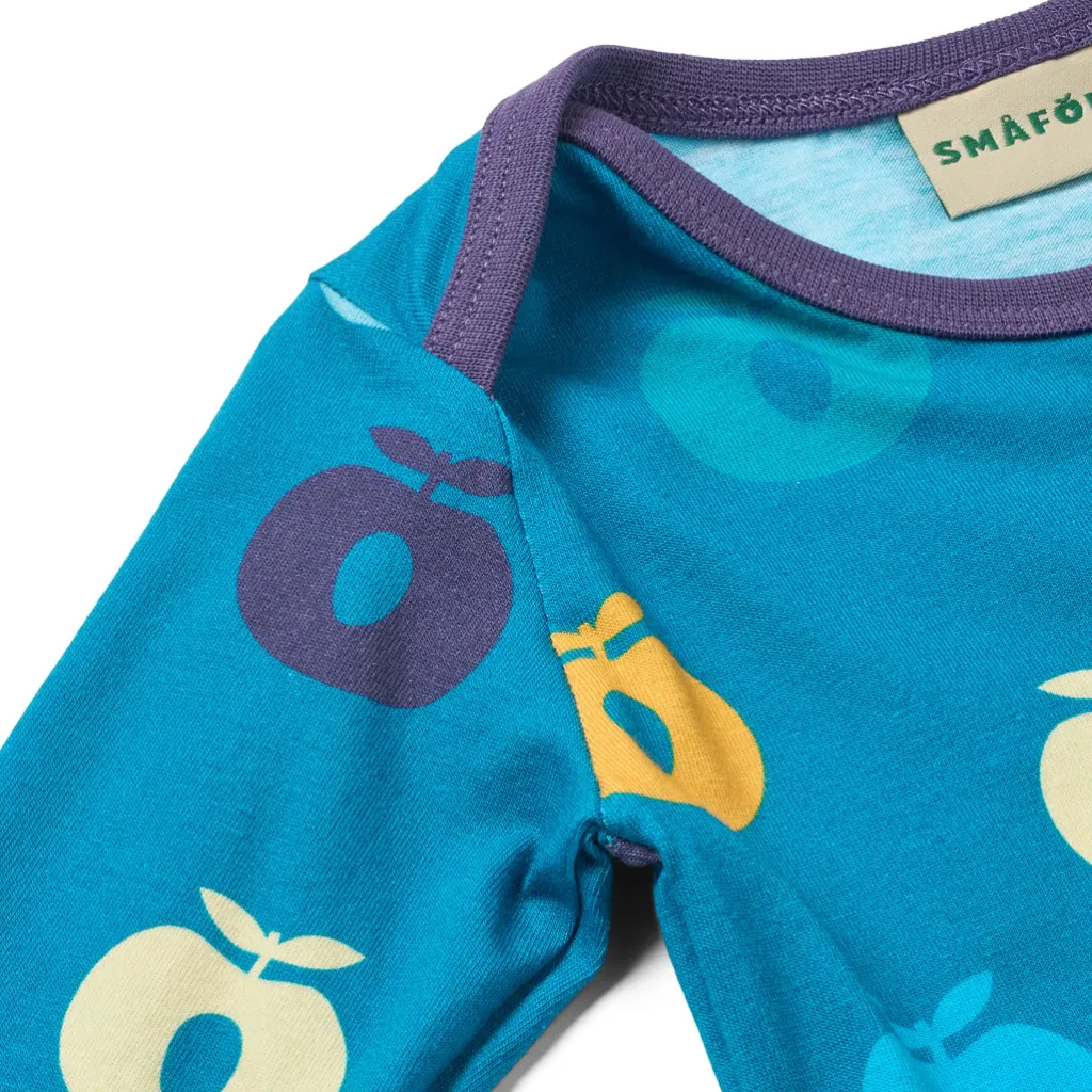 Ulm Long-Sleeved Baby Body with Apples Solid blue>Småfolk Discount
