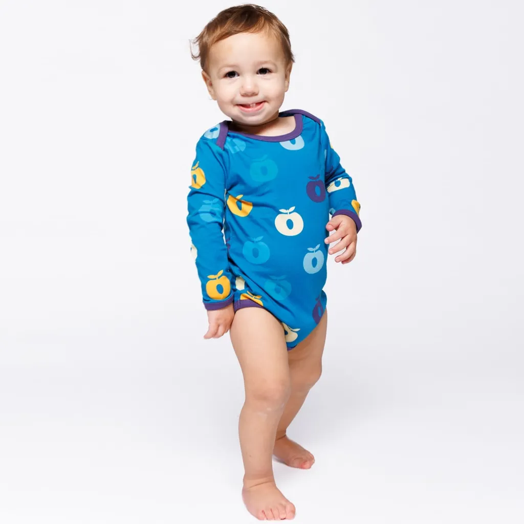 Ulm Long-Sleeved Baby Body with Apples Solid blue>Småfolk Discount